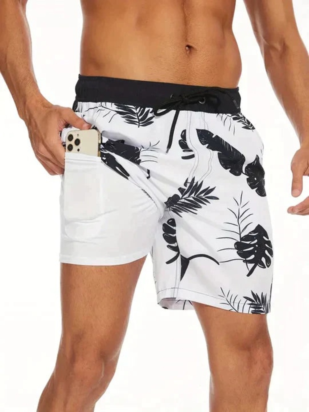 Black & White Tropical Print Women's Swim Shorts